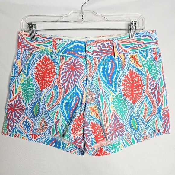 LILLY PULITZER The Callahan Knit Shorts MULTI LET MINNOW RED BLUE size 4 Chino - Picture 2 of 6
